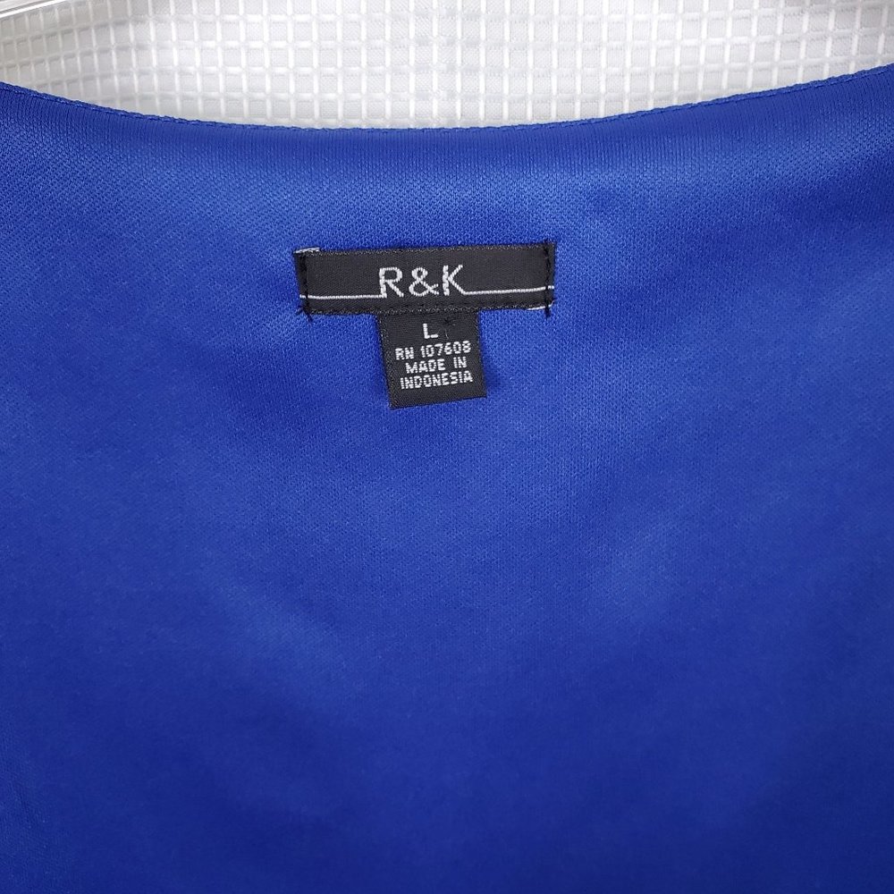R&K Size L Dress Stained Glass Blouson Sleeveless V-notch Stretch Lined Blue - Picture 7 of 7